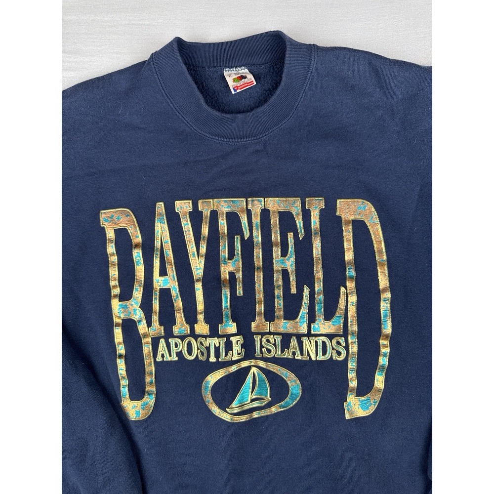 Vintage 90s Bayfield WI Apostle Islands Sweatshirt USA Made XL Navy - Picture 4 of 9